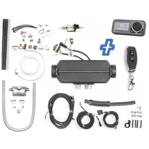 Air 2D Diesel-Luftstandheizung 2kW 12V inkl. OLED Comfort Control, Fernbedienung, Abgasschalldämpfer, Höhenkit